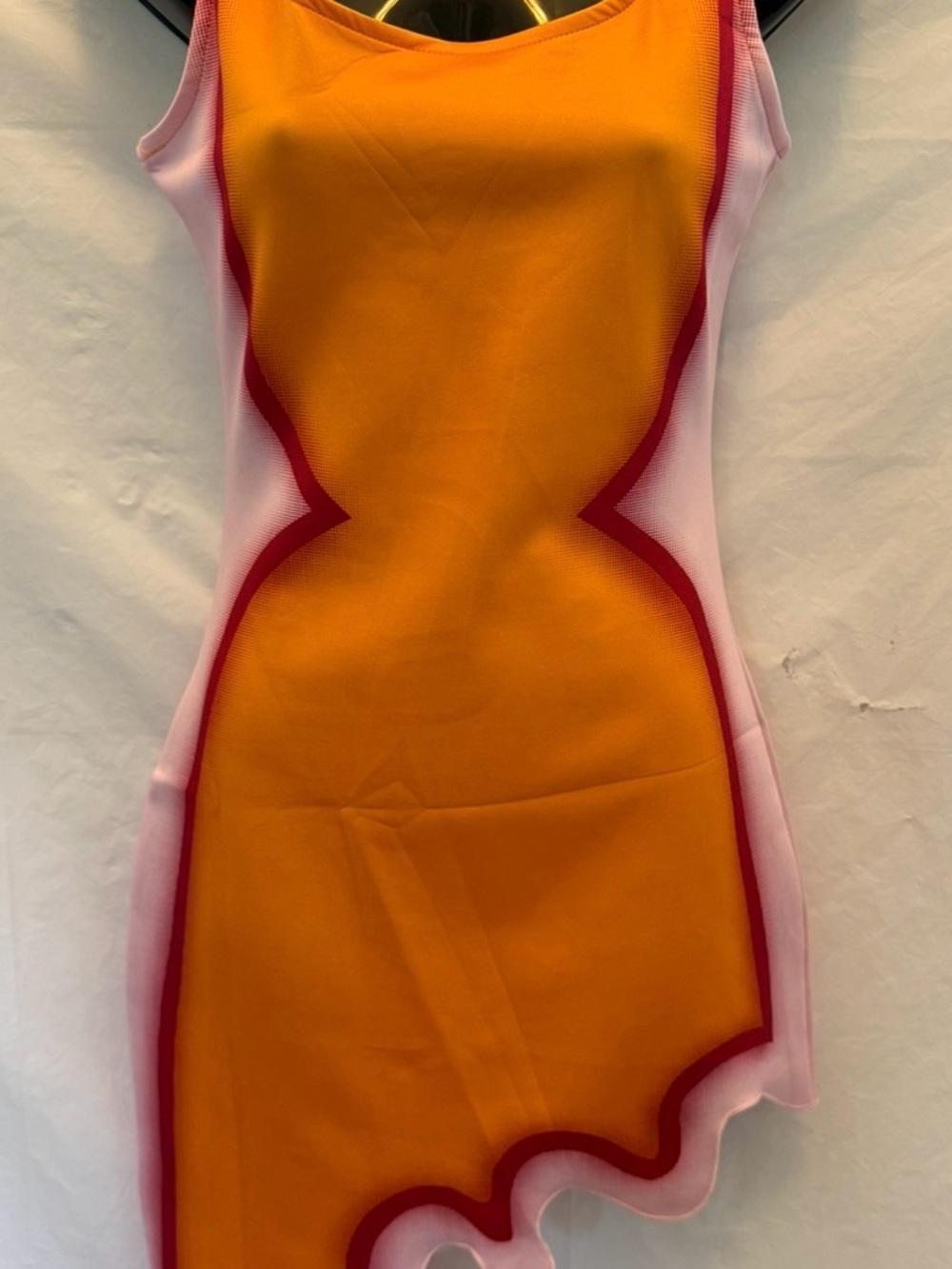Women’s One-Shoulder Orange Bodycon Dress with Pink Trim - Picture 2 of 2